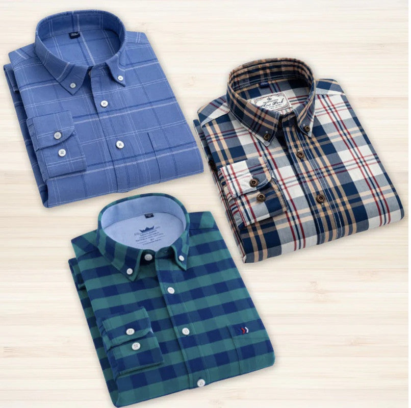 Combo Pack of 3 Men's Full-Sleeve Shirts cotton fabric with a comfortable regular fit Solid Blue/Aqua|Bold Green & Blue
