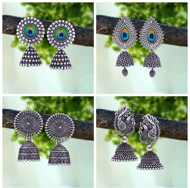 MEENAZ Earrings for women fashion jhumka oxidised Silver Earrings for women Combo chandbali pearl stylish Butterfly jhumkas traditional Jhumki Peacock Earrings For girls South Temple Ear Rings -M734