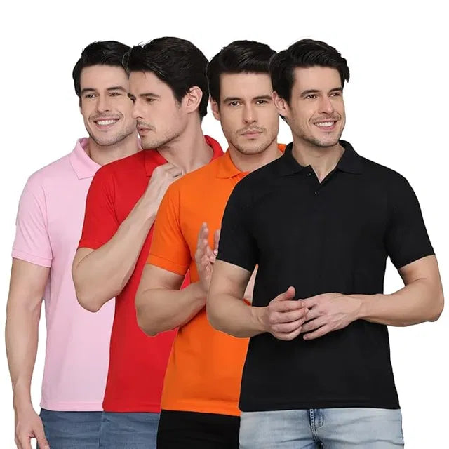 Multi colour Pack of 4 Cotton Polo T-Shirts for Men. Crafted from premium-quality cotton fabric(Pack of 4)