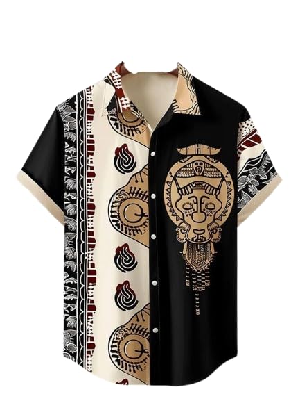 Button-Down Shirt, Short Sleeve, Casual Hawaiian Style, Digital Printed Half Sleeve Shirt