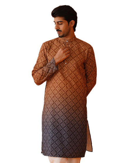 Jompers Thread Work & Sequin Embellished Printed Kurta Set for Men