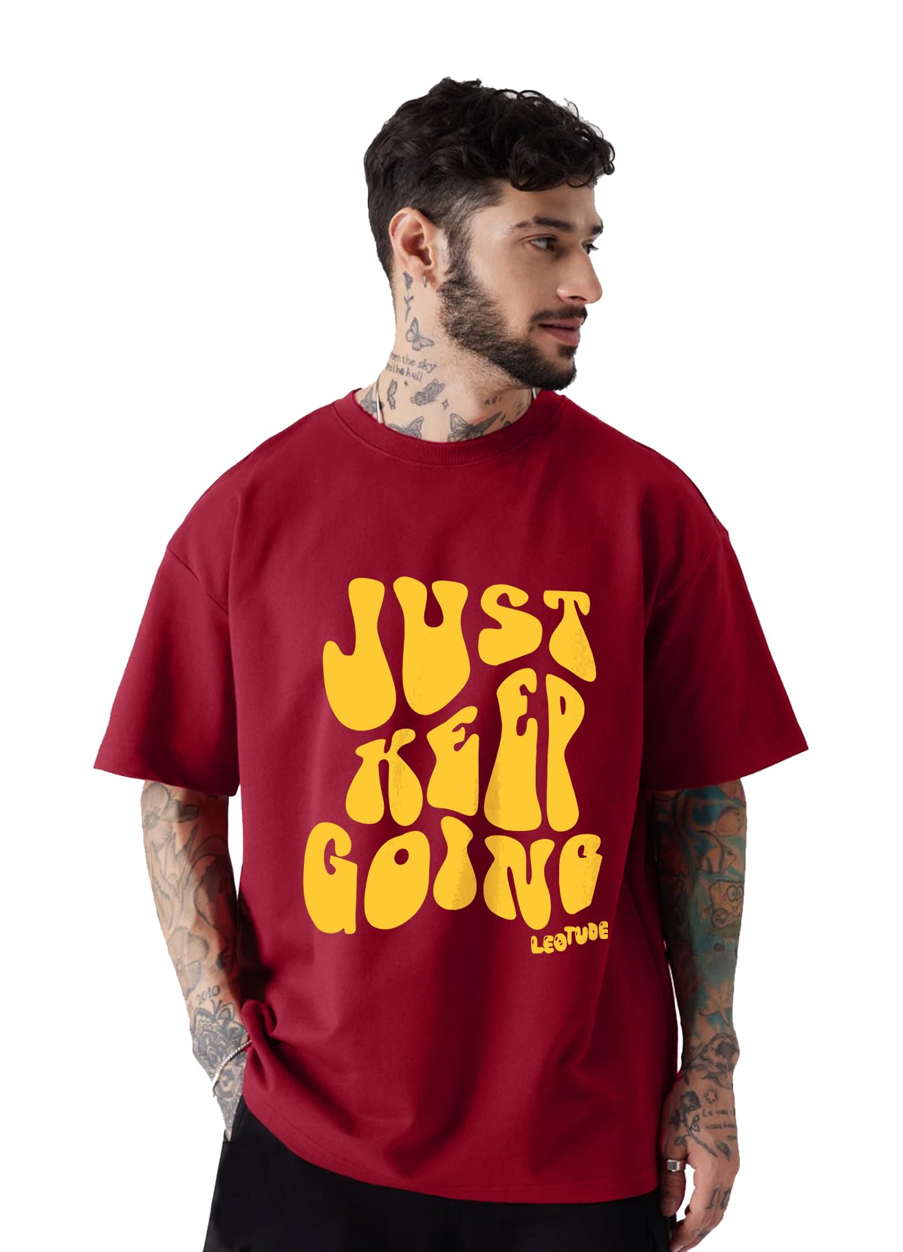 LEOTUDE Men's Cotton Oversized Fit Half Sleeve Oversized Printed T-Shirt, Round Neck Longline Drop Shoulder | ful Printed Combo T-Shirt (Pack of 3)