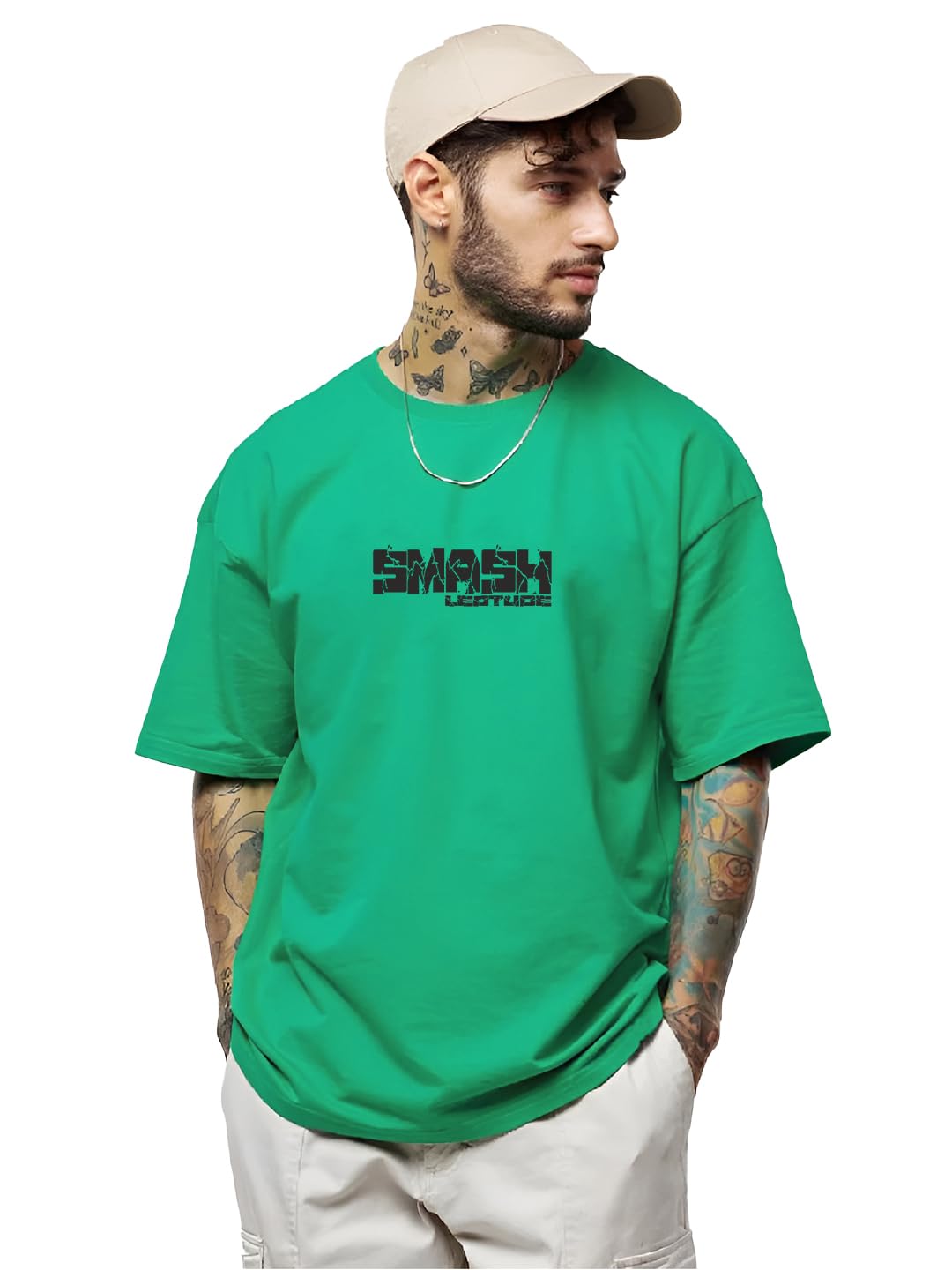 LEOTUDE Men's Cotton Oversized Fit Half Sleeve Oversized Printed T-Shirt, Round Neck Longline Drop Shoulder | ful Printed Combo T-Shirt (Pack of 3)