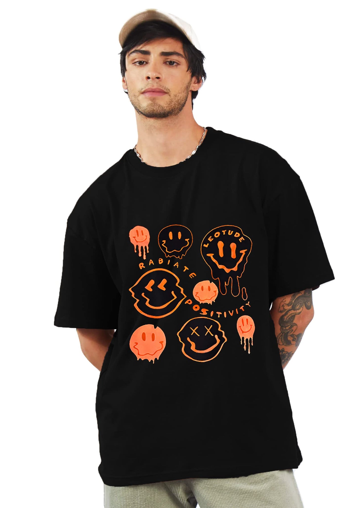 LEOTUDE Men's Cotton Oversized Fit Half Sleeve Oversized Printed T-Shirt, Round Neck Longline Drop Shoulder | ful Printed Combo T-Shirt (Pack of 3)