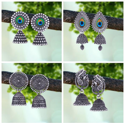 MEENAZ Earrings for women fashion jhumka oxidised Silver Earrings for women Combo chandbali pearl stylish Butterfly jhumkas traditional Jhumki Peacock Earrings For girls South Temple Ear Rings -M734