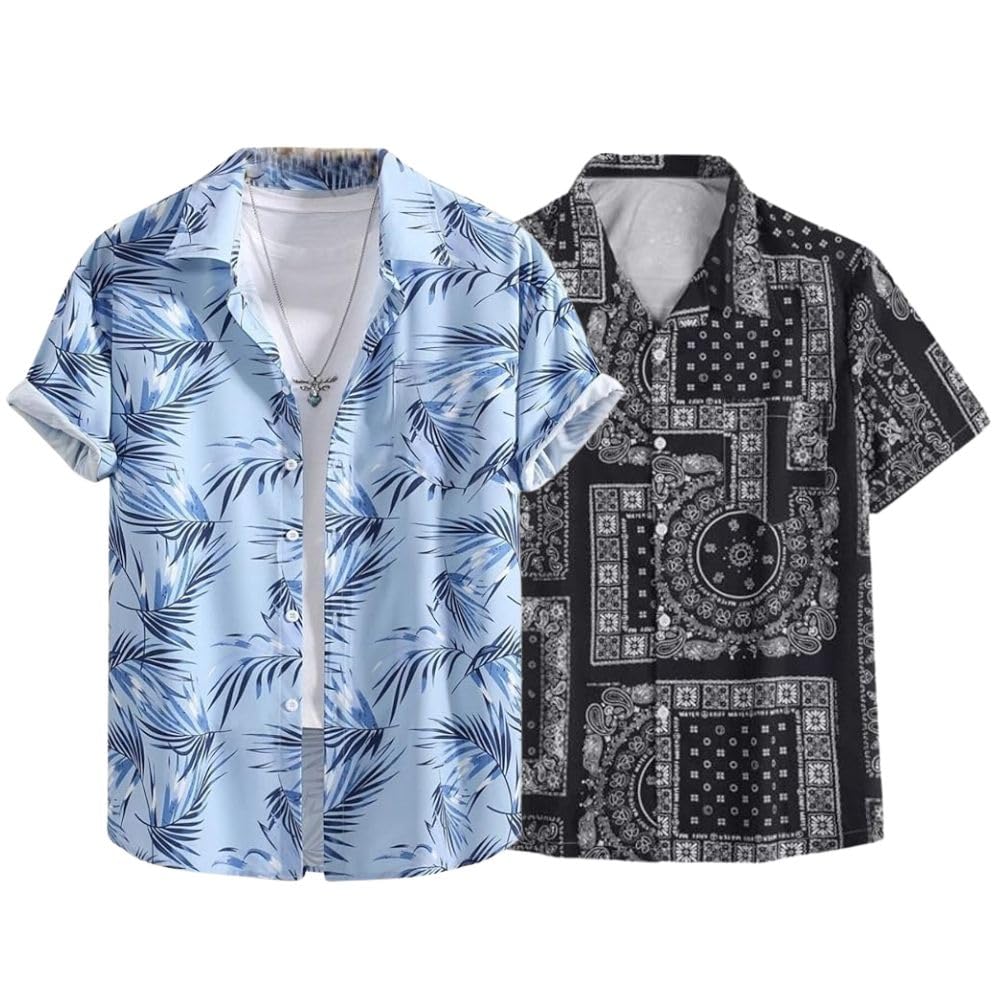 LERIYA FASHION Men's Rayon Shirt - Summer Button Down Shirts | Half Sleeve Printed |Formal |Casual Stylish (Available in Plus Size and Combo Pack of 2)