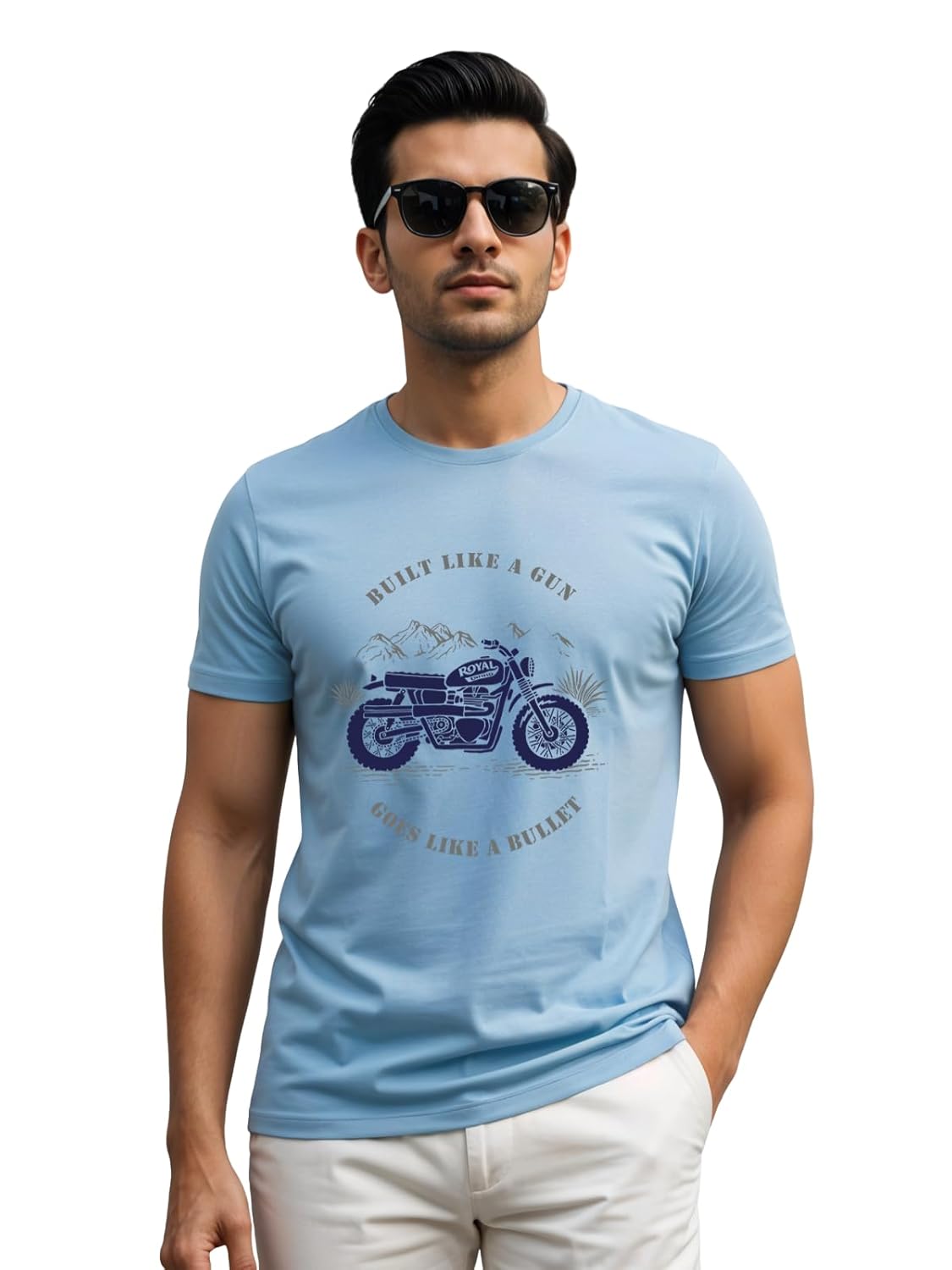 Men's Royal Bike Design Printed 100% Cotton T-Shirt