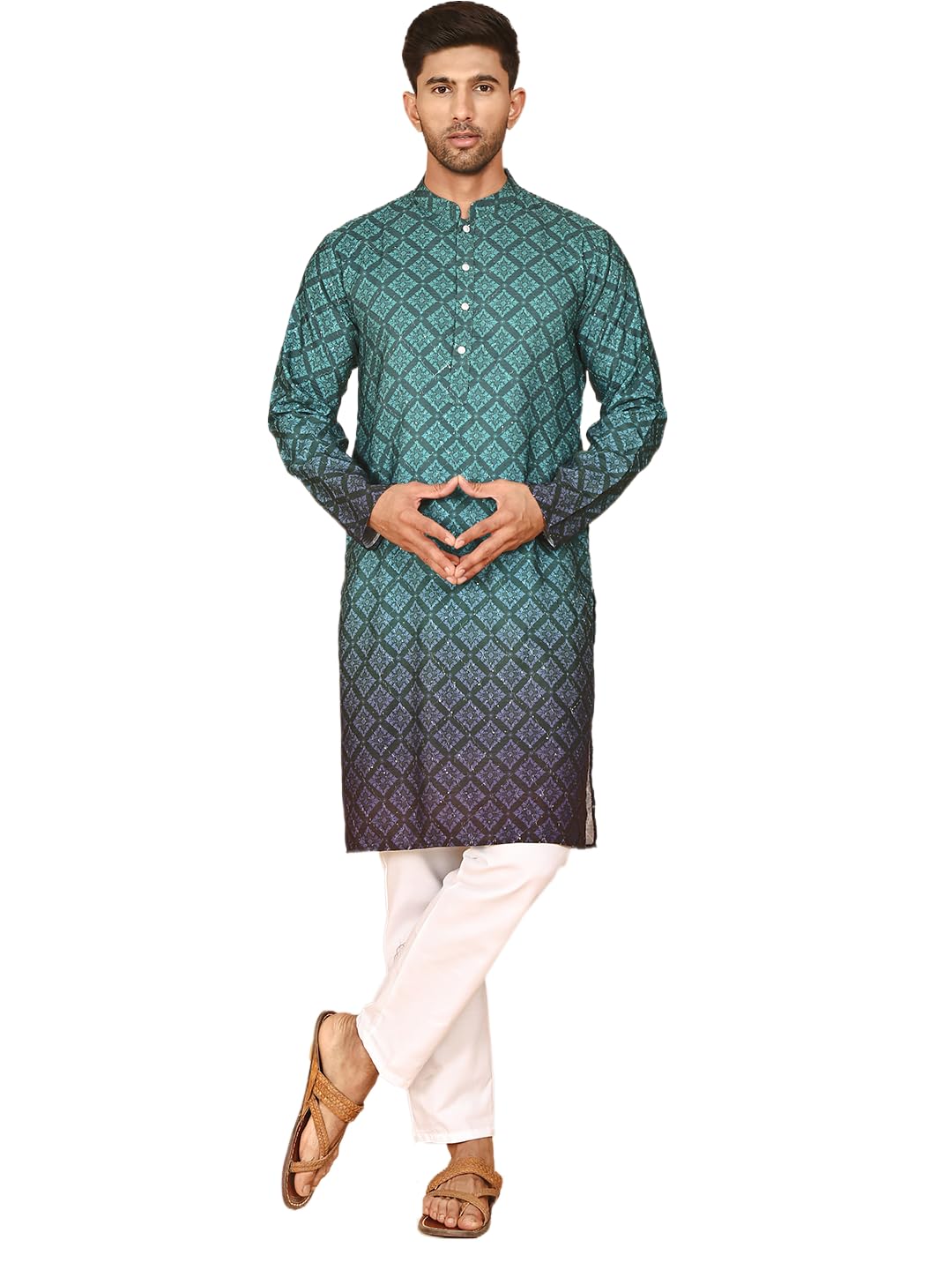 Jompers Thread Work & Sequin Embellished Printed Kurta Set for Men