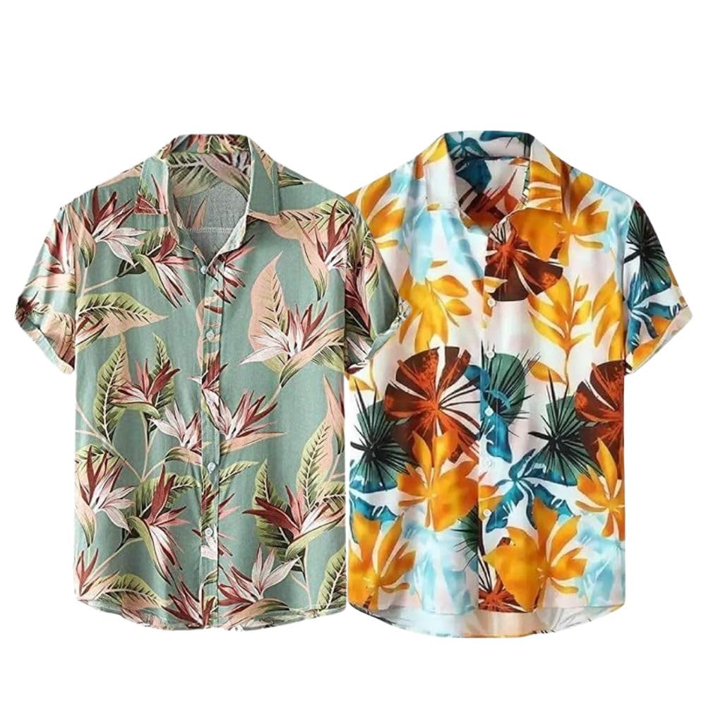 Leriya Fashion Men's Casual Rayon Relaxed Fit Shirt Button Down Summer Shirts for Men | Stylish Printed | Short Sleeve | Trendy (Available in Plus Size and Combo Pack of 2)
