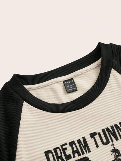Wear Wild Women's Dream Tunnel Graphic Cotton Ribbed Round Neck Short Sleeve Casual Slim Fit Crop Tops (Beige-M)