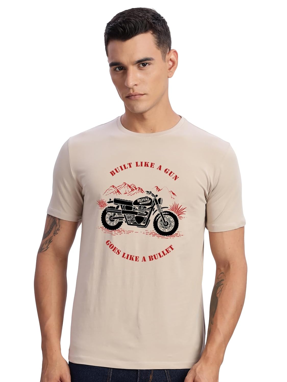 Men's Royal Bike Design Printed 100% Cotton T-Shirt