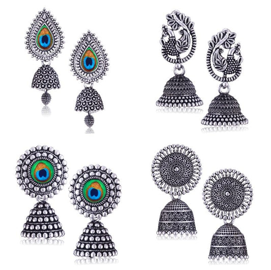 MEENAZ Earrings for women fashion jhumka oxidised Silver Earrings for women Combo chandbali pearl stylish Butterfly jhumkas traditional Jhumki Peacock Earrings For girls South Temple Ear Rings -M734