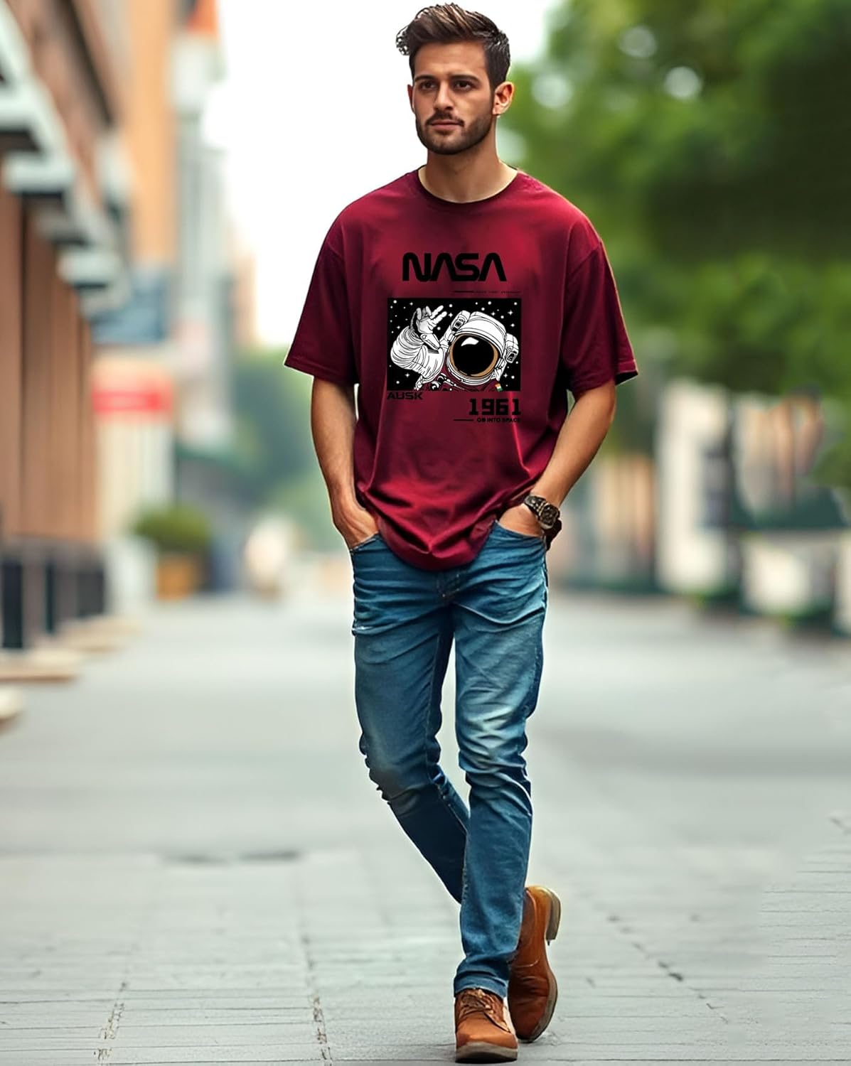 AUSK Mens Oversized Half Sleeve Printed T-Shirt for Men