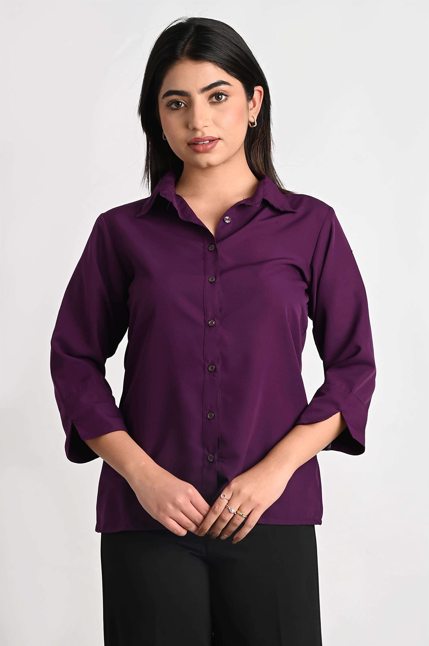 Women's Polyester Stylish Regular Fit Solid Formal Casual Shirts for Women Office Wear 2 Shirt Combo