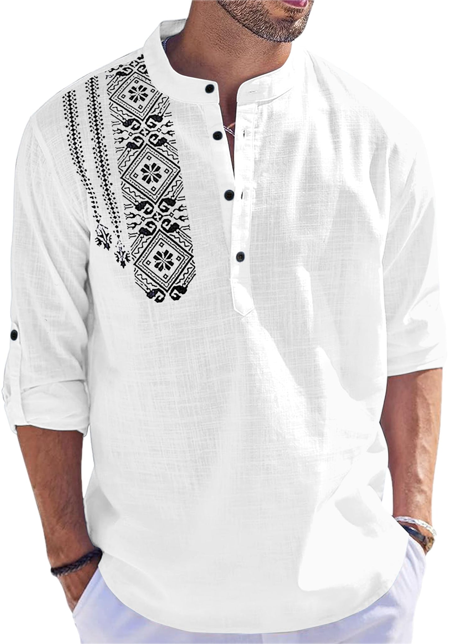 FOLGEN Men's Solid Cotton Blend Full Sleeve Straight Kurta Regular Fit Short Kurta Shirt for Men
