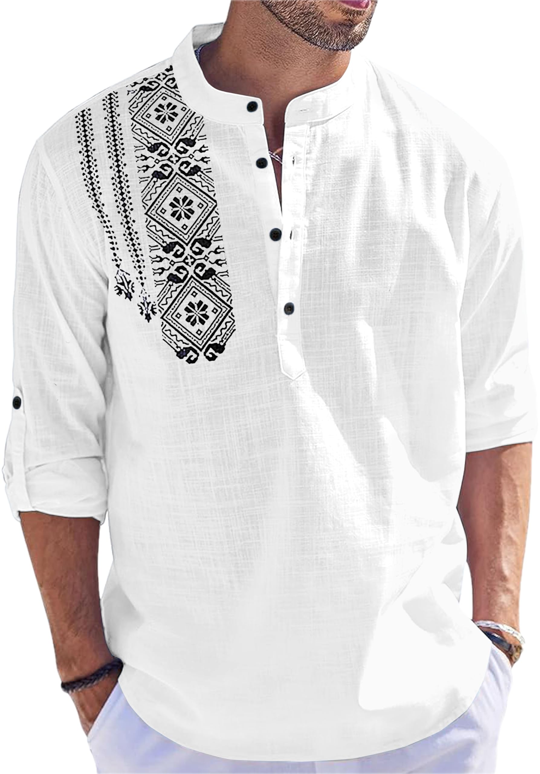 FOLGEN Men's Solid Cotton Blend Full Sleeve Straight Kurta Regular Fit Short Kurta Shirt for Men