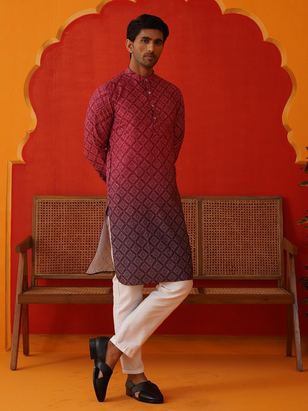 Jompers Thread Work & Sequin Embellished Printed Kurta Set for Men