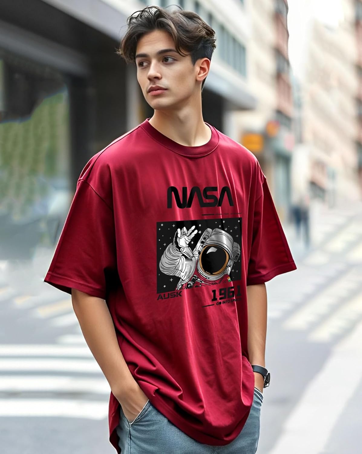 AUSK Mens Oversized Half Sleeve Printed T-Shirt for Men