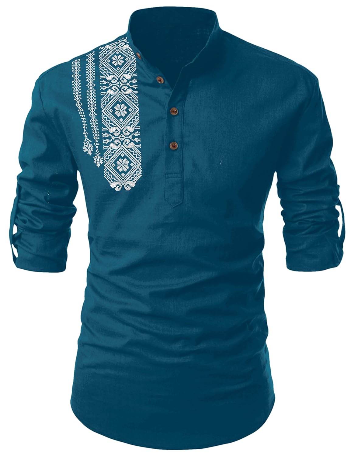 FOLGEN Men's Solid Cotton Blend Full Sleeve Straight Kurta Regular Fit Short Kurta Shirt for Men
