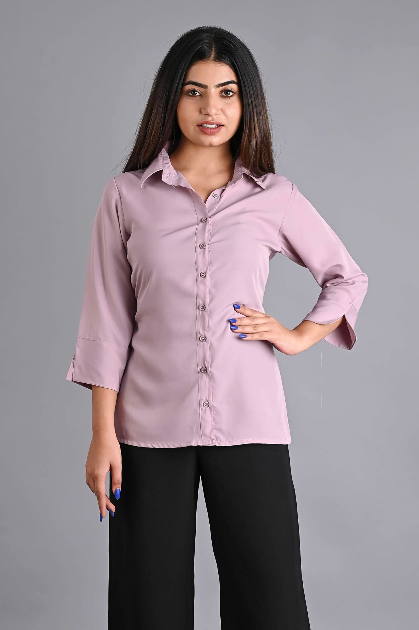 Women's Polyester Stylish Regular Fit Solid Formal Casual Shirts for Women Office Wear 2 Shirt Combo