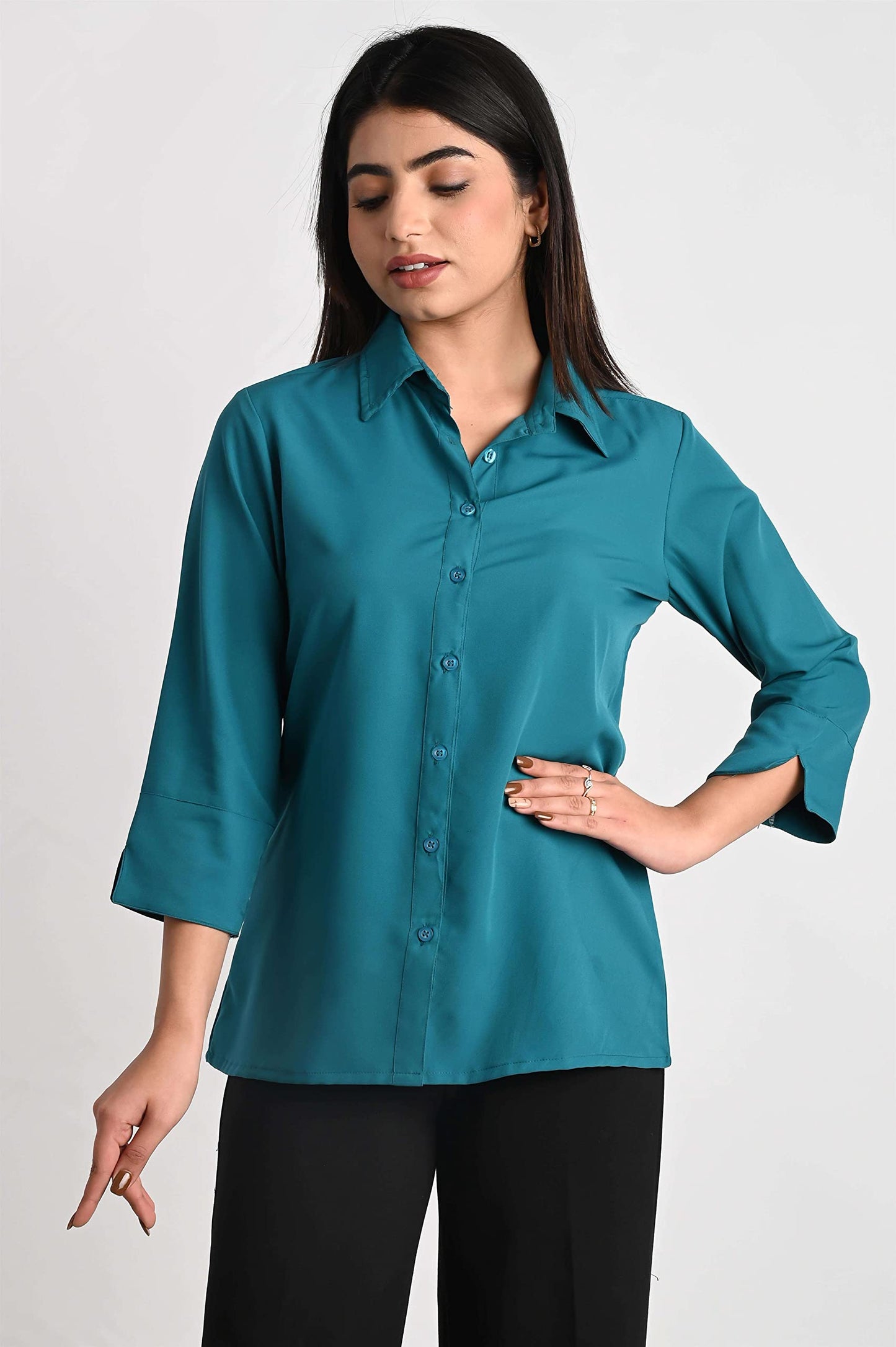 Women's Polyester Stylish Regular Fit Solid Formal Casual Shirts for Women Office Wear 2 Shirt Combo