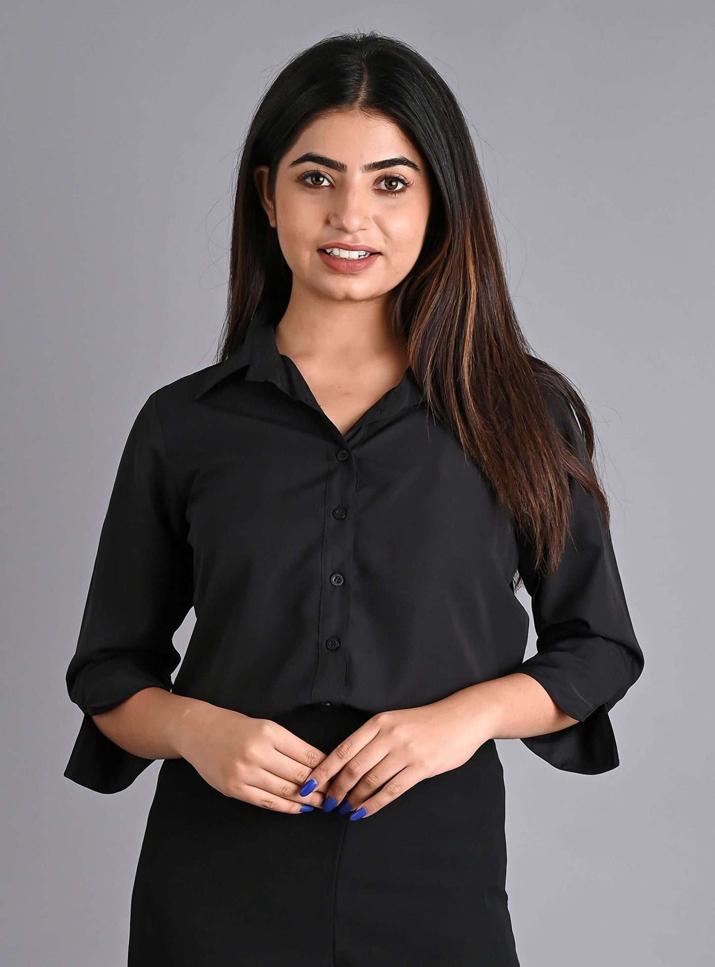Women's Polyester Stylish Regular Fit Solid Formal Casual Shirts for Women Office Wear 2 Shirt Combo