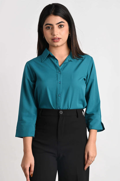 Women's Polyester Stylish Regular Fit Solid Formal Casual Shirts for Women Office Wear 2 Shirt Combo