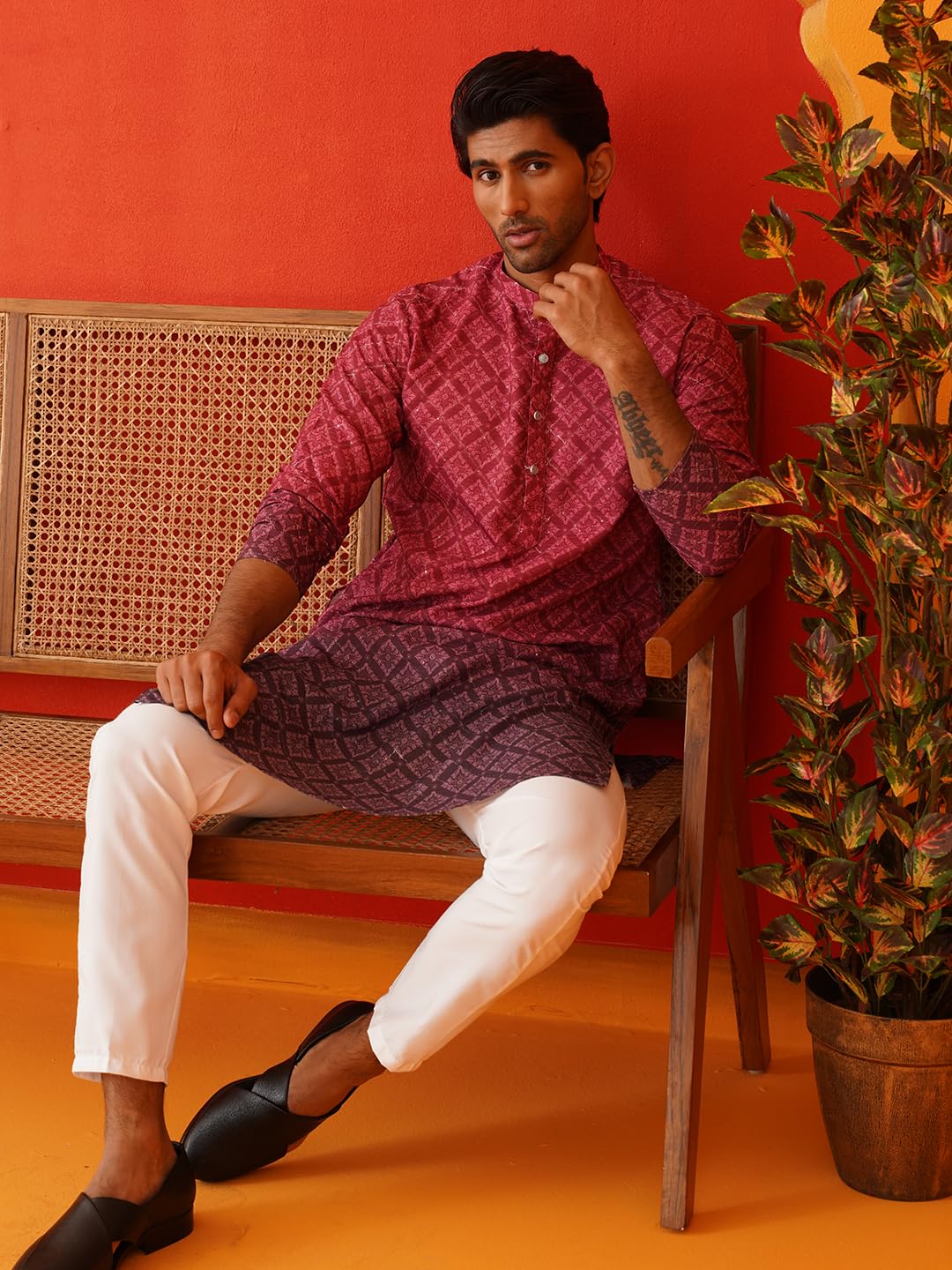 Jompers Thread Work & Sequin Embellished Printed Kurta Set for Men