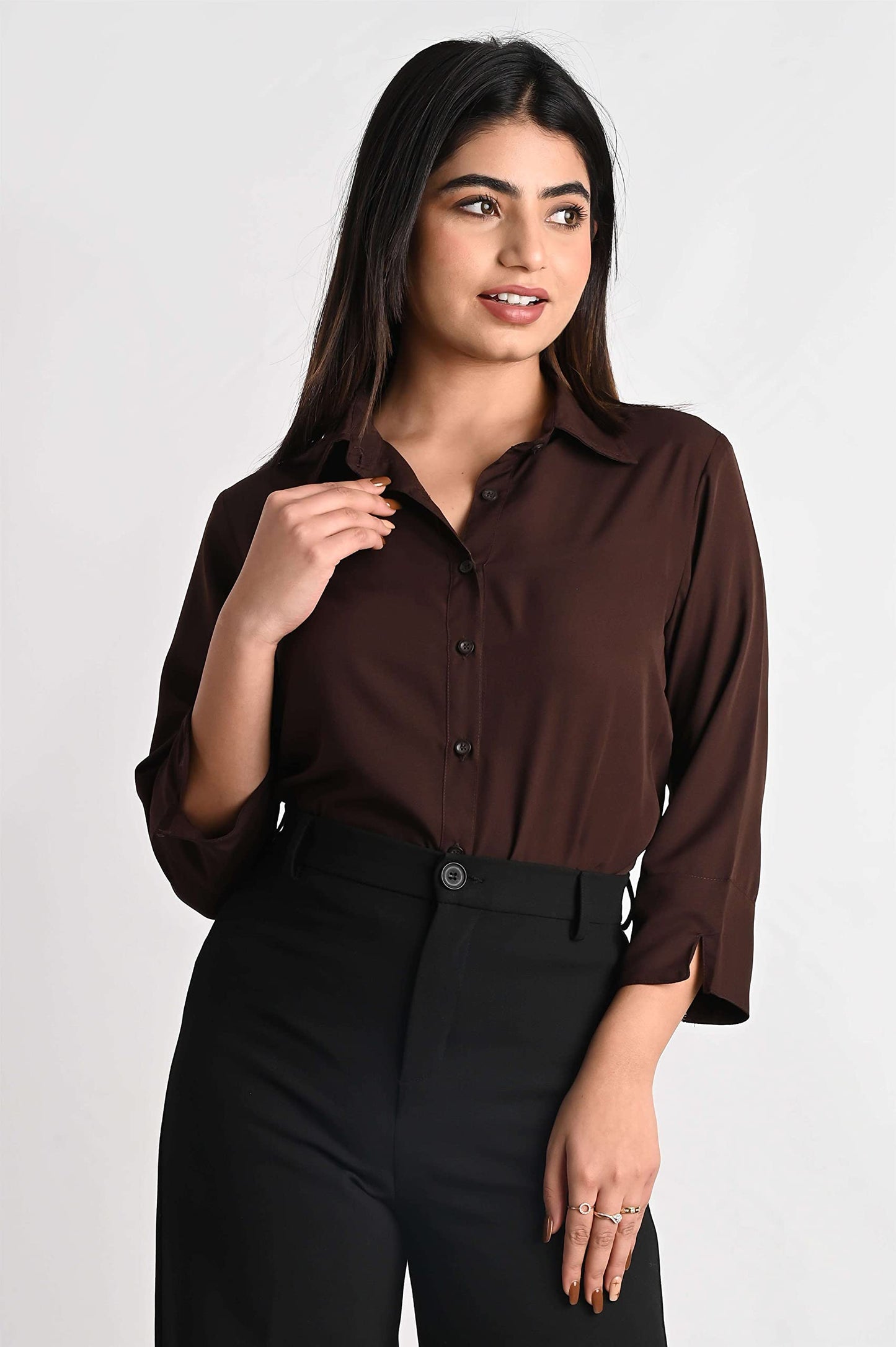 Women's Polyester Stylish Regular Fit Solid Formal Casual Shirts for Women Office Wear 2 Shirt Combo