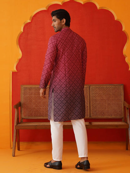 Jompers Thread Work & Sequin Embellished Printed Kurta Set for Men
