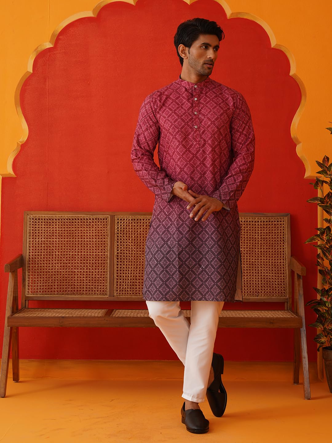 Jompers Thread Work & Sequin Embellished Printed Kurta Set for Men