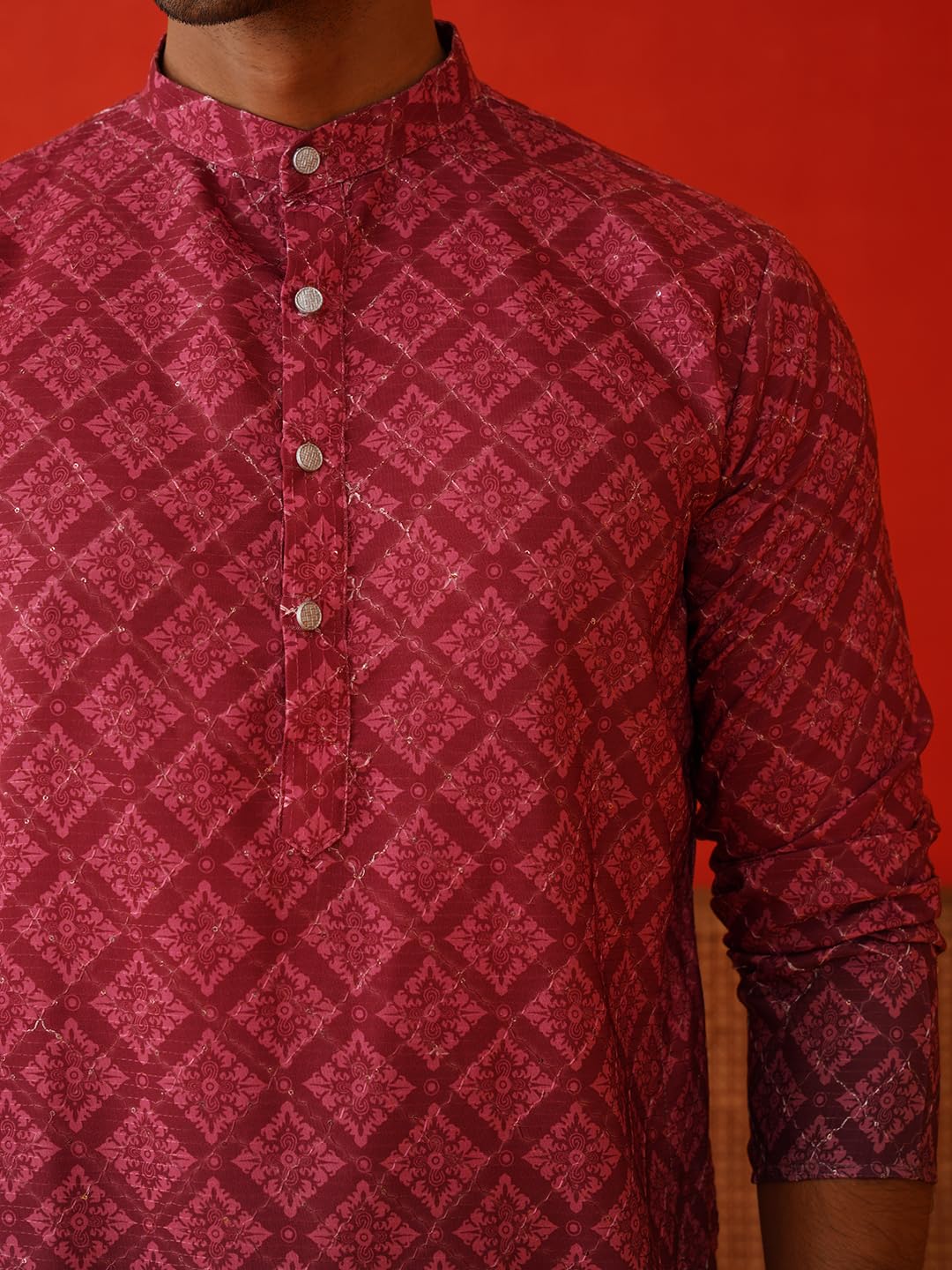 Jompers Thread Work & Sequin Embellished Printed Kurta Set for Men