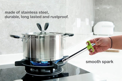 Gas Lighter with Free Knife for Kitchen Use | Regular Size Easy Grip, Silver