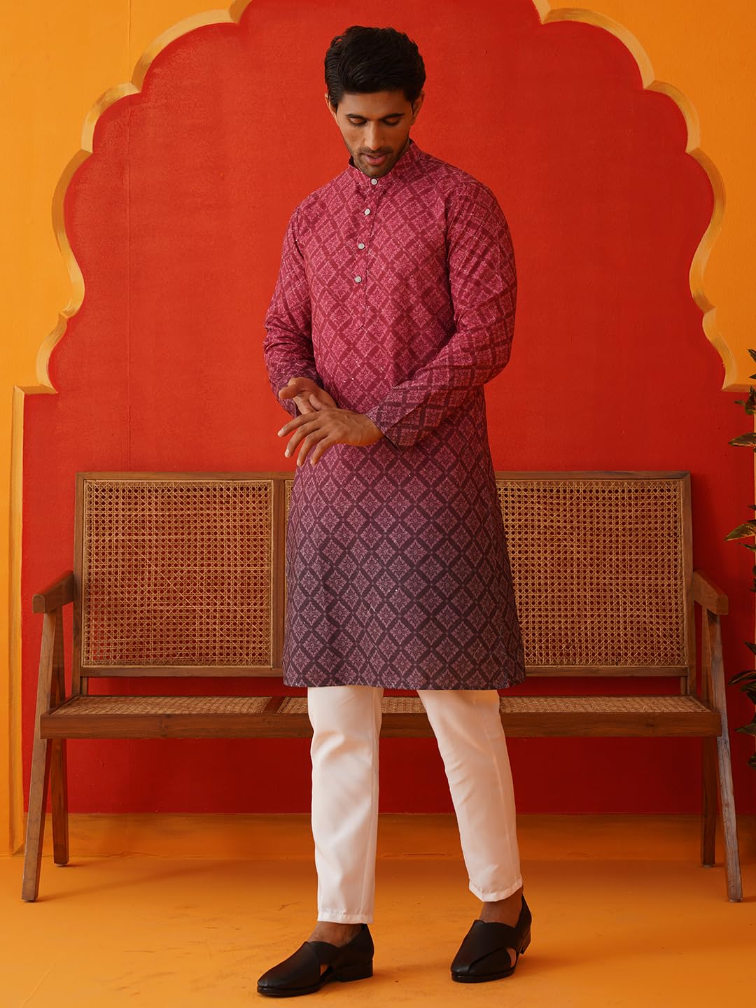 Jompers Thread Work & Sequin Embellished Printed Kurta Set for Men