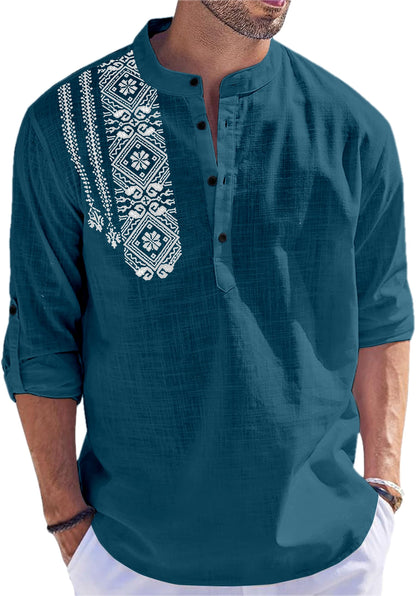 FOLGEN Men's Solid Cotton Blend Full Sleeve Straight Kurta Regular Fit Short Kurta Shirt for Men