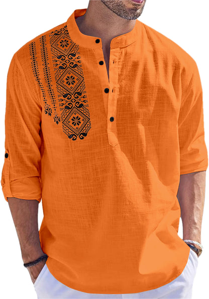 FOLGEN Men's Solid Cotton Blend Full Sleeve Straight Kurta Regular Fit Short Kurta Shirt for Men