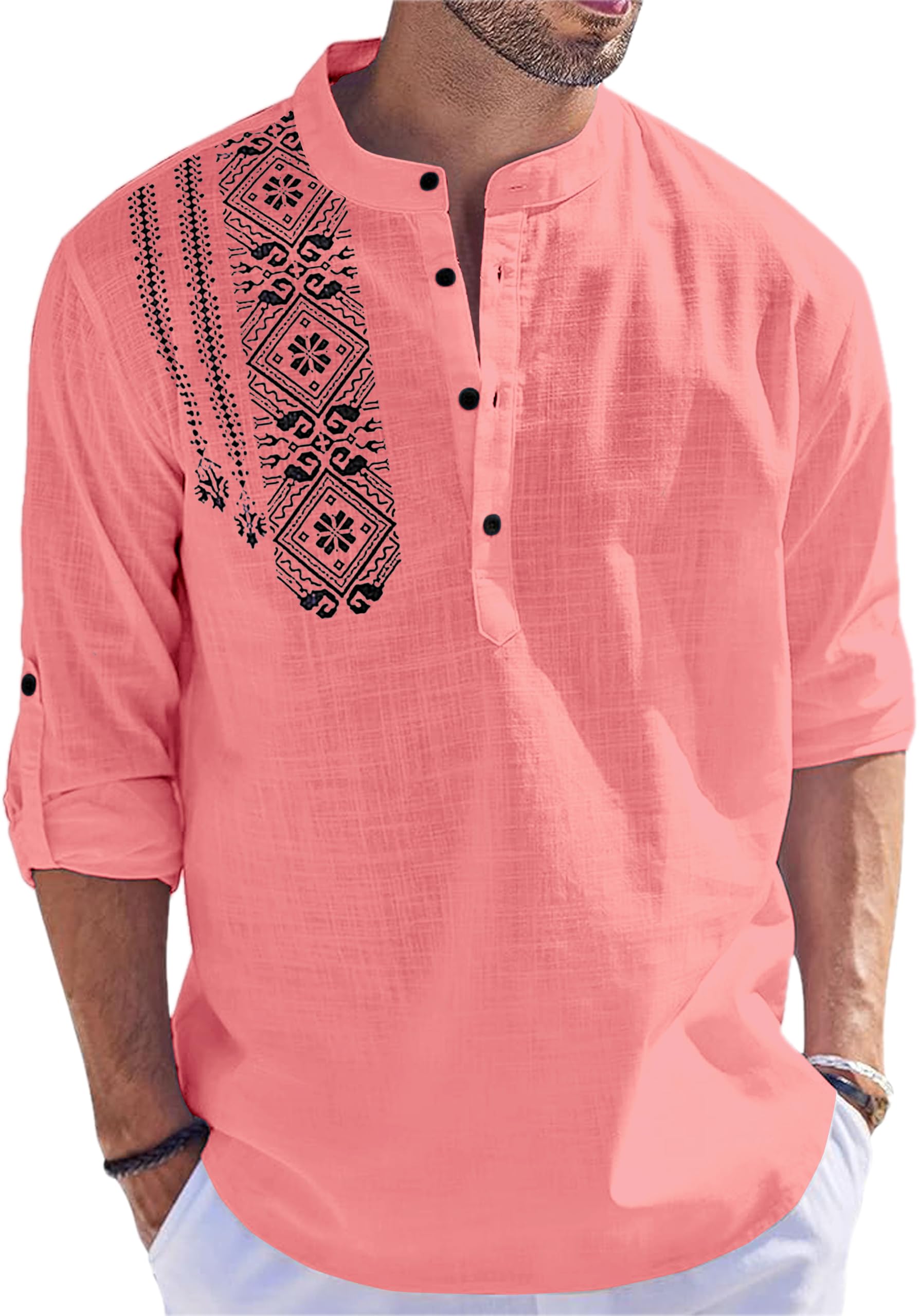 FOLGEN Men's Solid Cotton Blend Full Sleeve Straight Kurta Regular Fit Short Kurta Shirt for Men