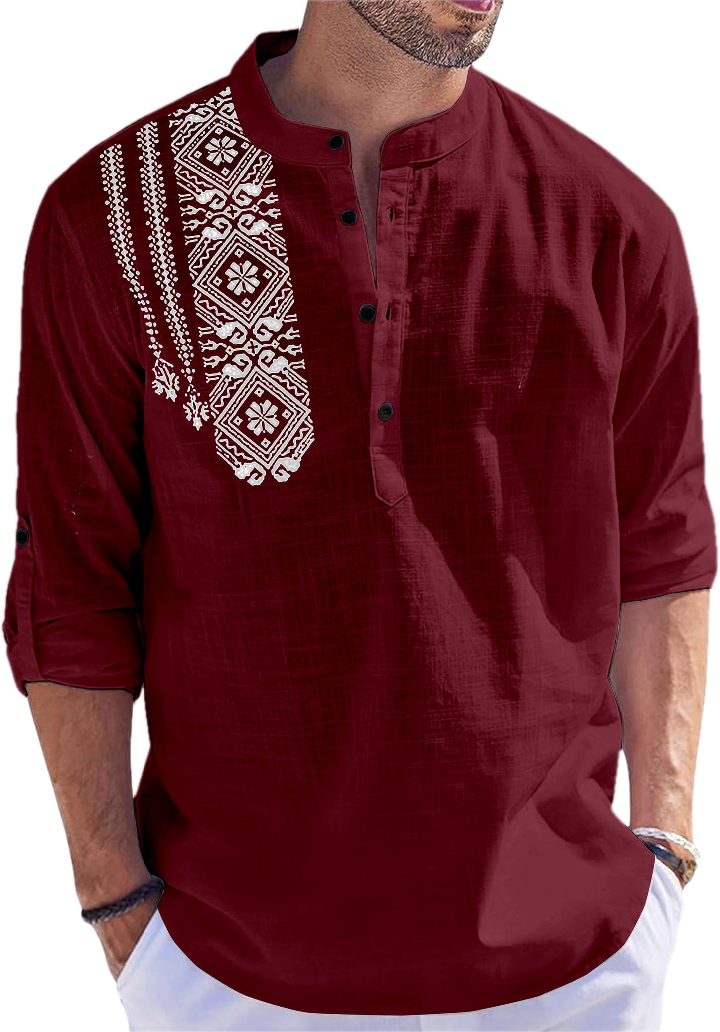 FOLGEN Men's Solid Cotton Blend Full Sleeve Straight Kurta Regular Fit Short Kurta Shirt for Men