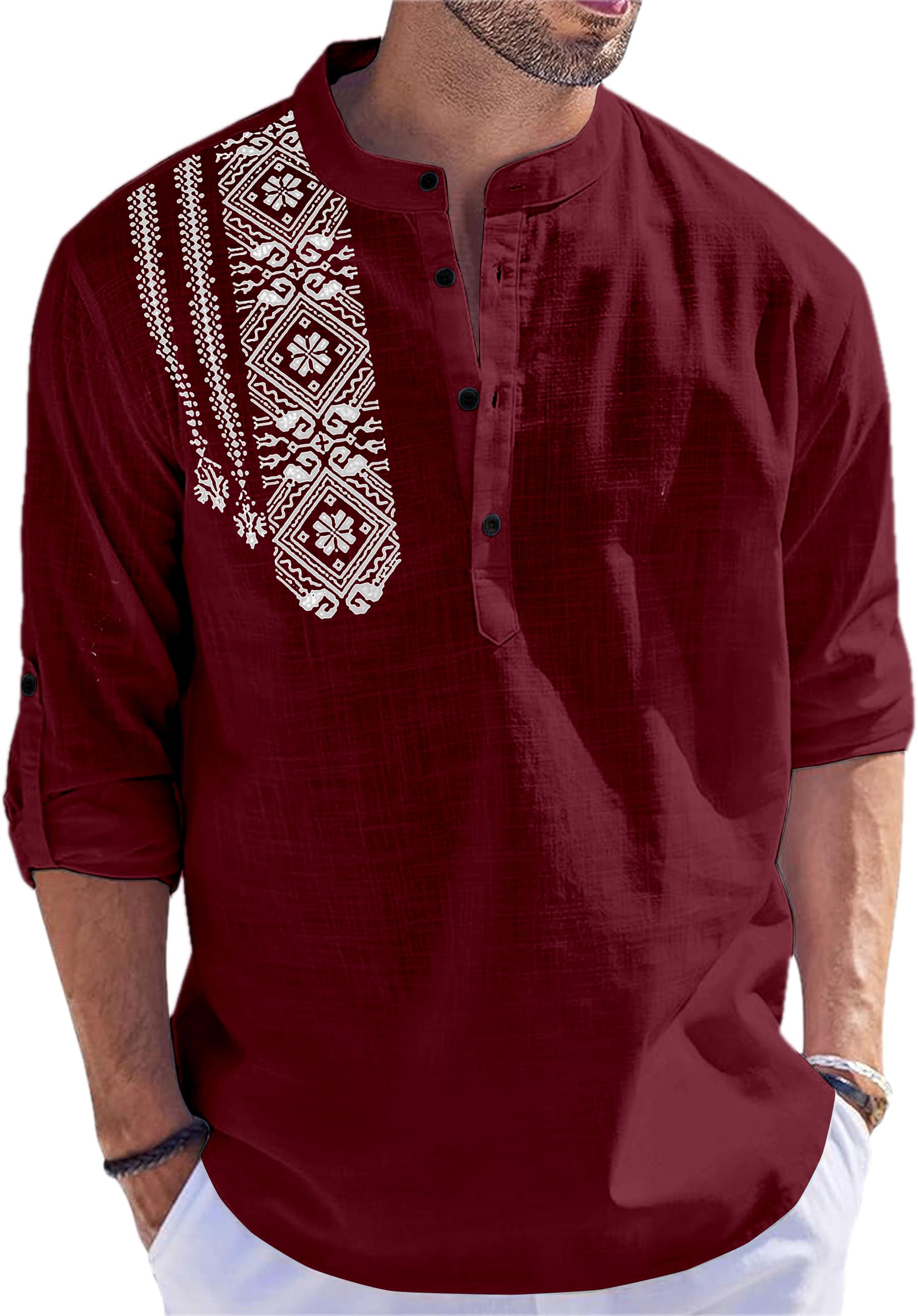 FOLGEN Men's Solid Cotton Blend Full Sleeve Straight Kurta Regular Fit Short Kurta Shirt for Men