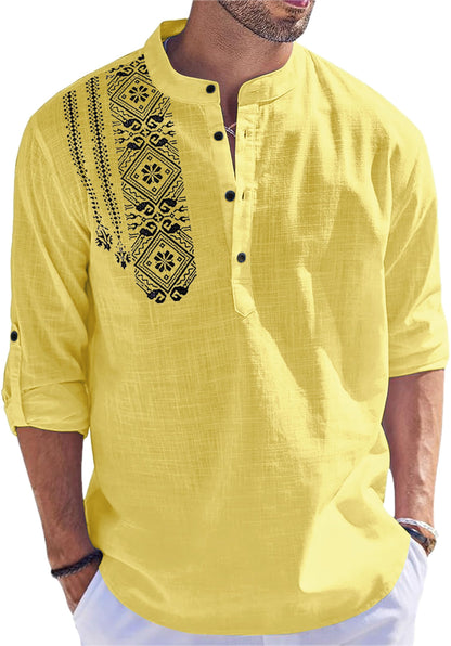 FOLGEN Men's Solid Cotton Blend Full Sleeve Straight Kurta Regular Fit Short Kurta Shirt for Men