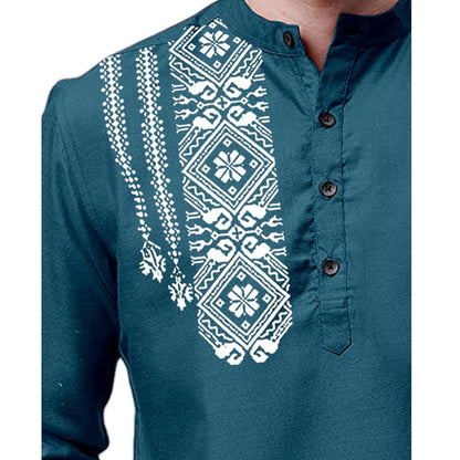 FOLGEN Men's Solid Cotton Blend Full Sleeve Straight Kurta Regular Fit Short Kurta Shirt for Men