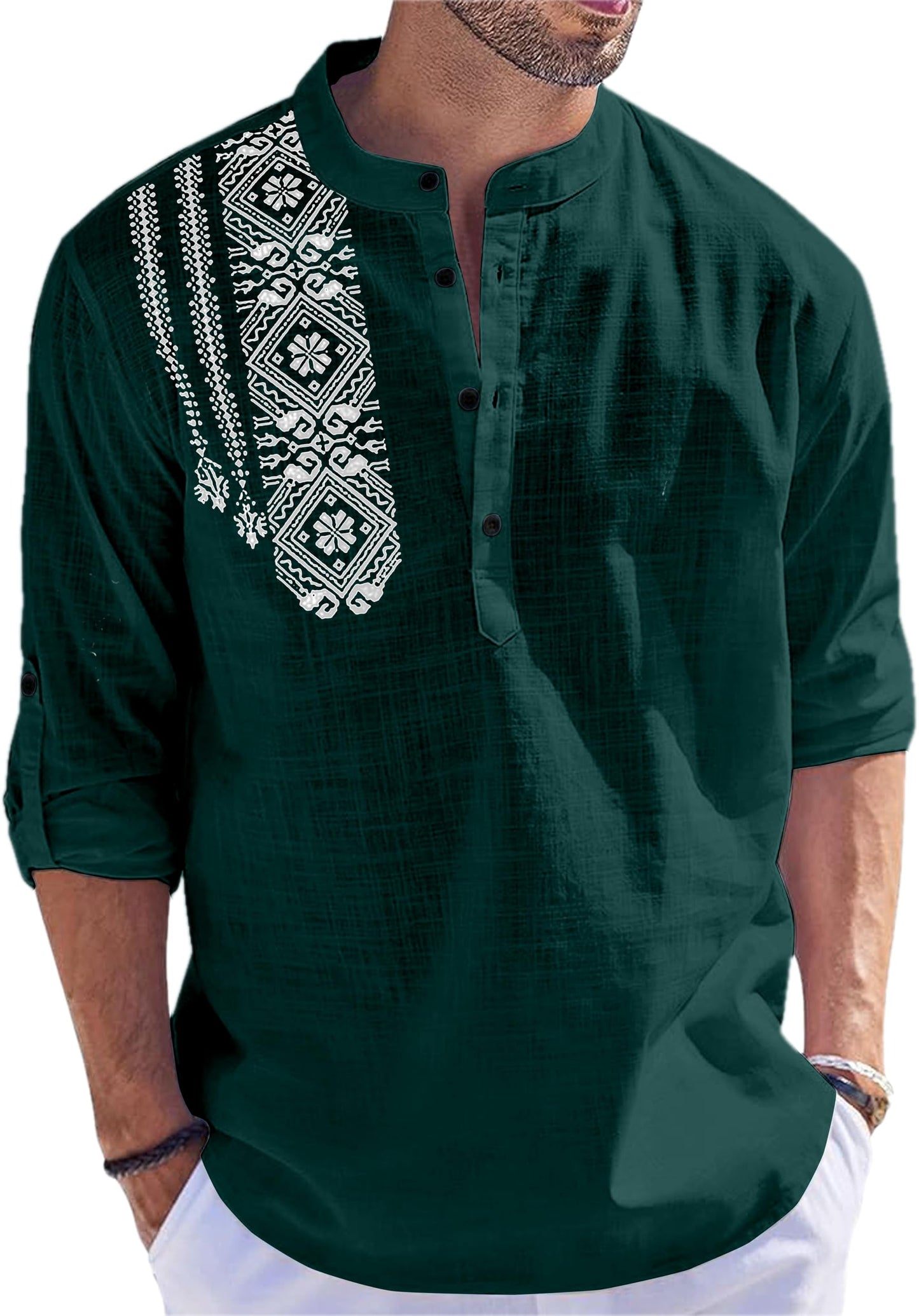 FOLGEN Men's Solid Cotton Blend Full Sleeve Straight Kurta Regular Fit Short Kurta Shirt for Men